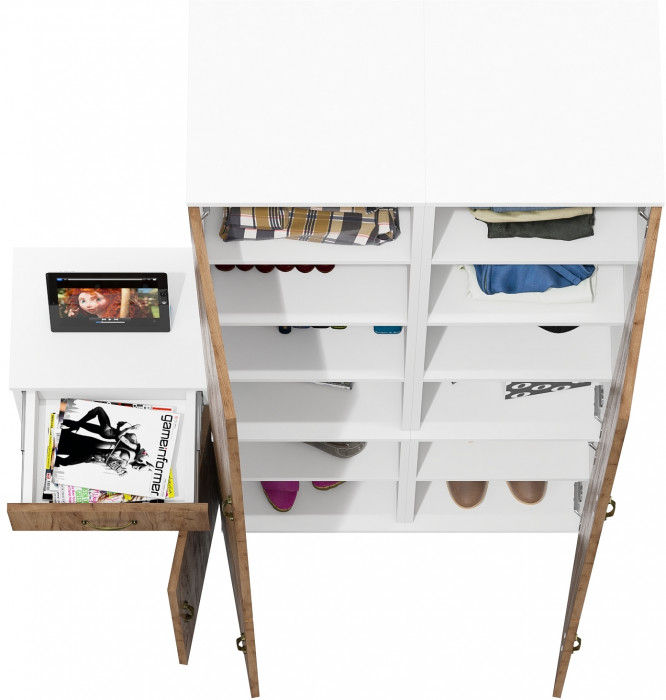 Лидер-8 Пенал МД 22Б + Пенал МД 22Б + Тумба МД 3.15, белый шагрень/крафт золото