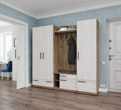 Модена Прихожая, композиция 3, Дуб крафт табачный/Дуб белый/Венге