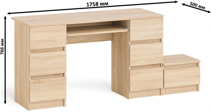 Мори компьютерный стол МС-2 + Тумба ТМП400.1, дуб сонома