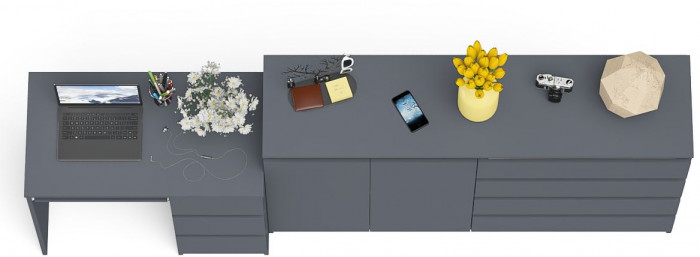 Мори Стол компьютерный МС-6 правый + Комод МК1600.1, цвет графит, ШхГхВ 250,4х50х94 см., выдвижные ящики справа, НЕ универсальная сборка