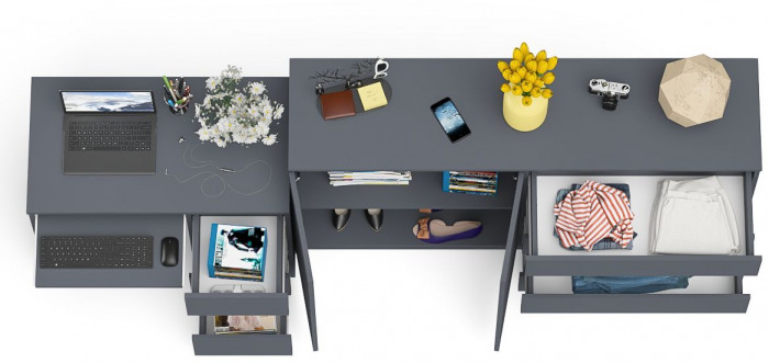 Мори Стол компьютерный МС-6 правый + Комод МК1600.1, цвет графит, ШхГхВ 250,4х50х94 см., выдвижные ящики справа, НЕ универсальная сборка