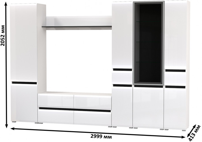 Сидней Комплектация № 059, корпус: белый/чёрный/фасады: МДФ белый глянец