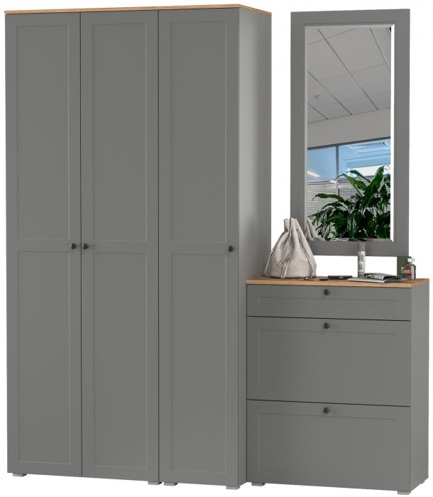 Остин Прихожая 40, цвет серый графит/дуб крафт золотой, ШхГхВ 200х54,3х229,6 см., универсальная сборка