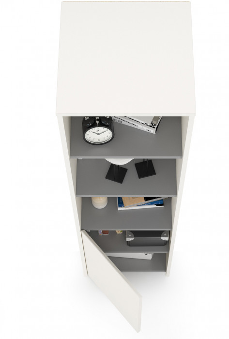 Торонто 13.13 Шкаф комбинированный, белый шагрень/стальной серый