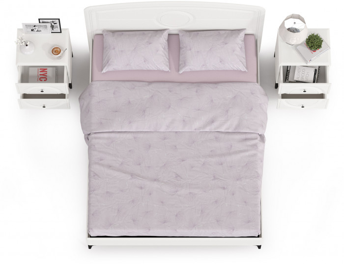 Валенсия Спальня 11.36.01 Кровать + ортопед + две 13.291 Тумбы, ЛДСП белый шагрень/МДФ белый шагрень