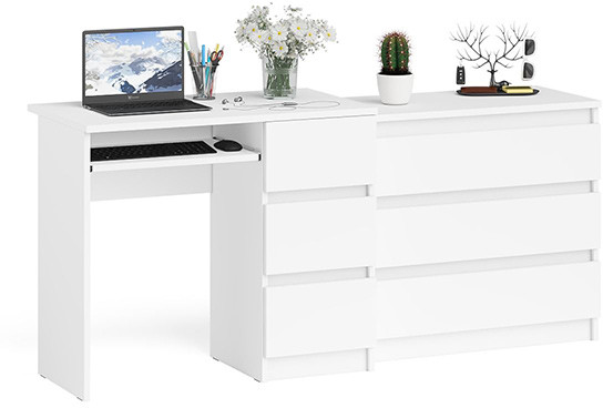 Мори компьютерный стол МС-6 правый + Комод МК800.1, белый
