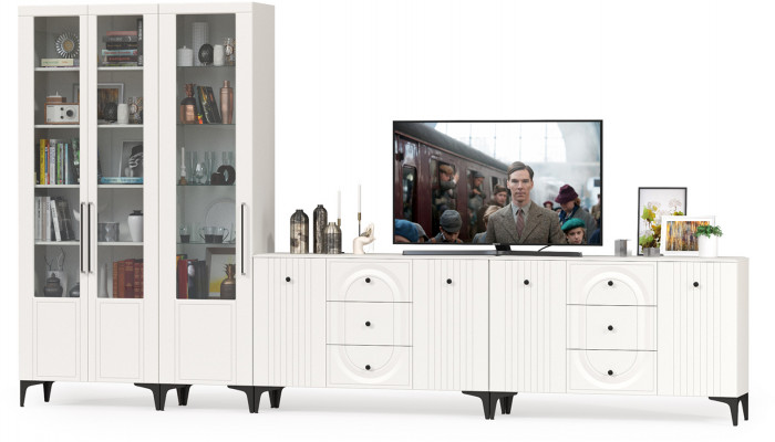 Валенсия Гостиная № 123, ЛДСП белый шагрень/МДФ белый шагрень