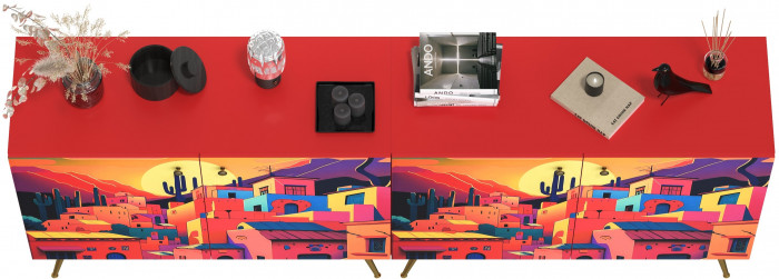 Кармин Комод-тумба 16.230.03 + Кармин Комод-тумба 16.230.03, цвет красный/белый, ШхГхВ 230,6х42,6х93,2 см., фасады с рисунком Бразильские домики