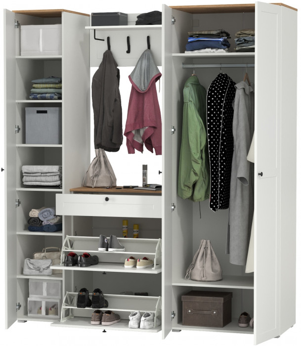 Остин Прихожая 41, цвет белый шагрень/дуб крафт золотой, ШхГхВ 200х54,3х229,6 см., универсальная сборка