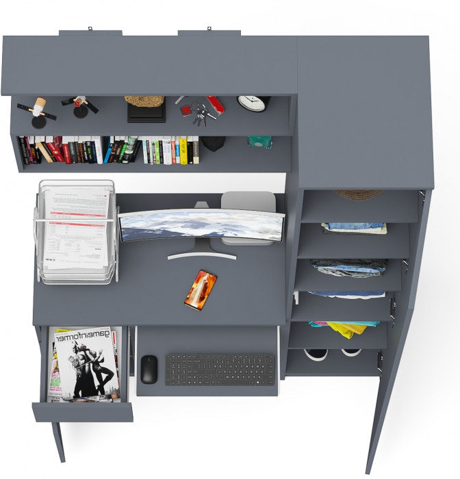 Мори компьютерный стол МС-1 левый + Пенал МШ400.1 + Полка 900, графит