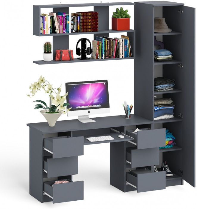 Мори компьютерный стол МС-2 + Пенал МШ400.1 + Полка 1200, графит