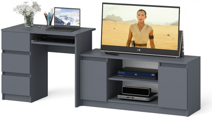 Мори компьютерный стол МС-6 левый + Тумба МТВ1200.1, графит