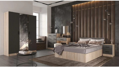 Модульная спальня Карина-6 МДФ, композиция 1 (Графит, Дуб Сонома)