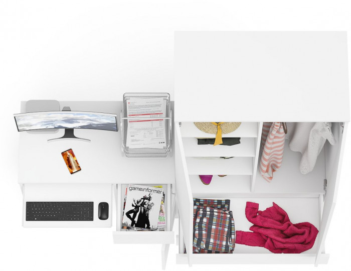 Мори Стол компьютерный МС-1 правый + Шкаф МШ900.1, цвет белый, ШхГхВ 180,4х50,4х179,6 см., выдвижной ящик справа, НЕ универсальная сборка