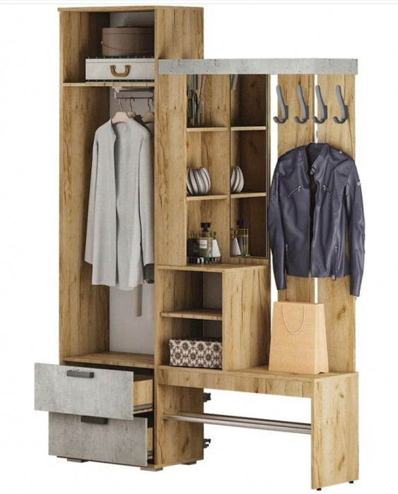 Прихожая "Трамп" (1500х2176х372) крафт/метрополитан грей