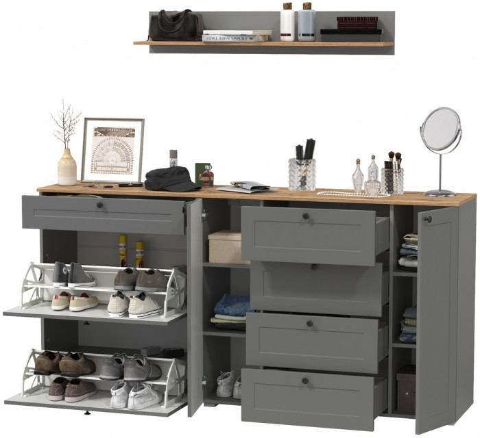 Остин Прихожая 68, серый графит/дуб крафт золотой