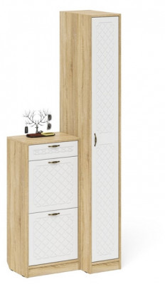 Прихожая П-6 Компоновка № 42, дуб сонома/фасады МДФ белое дерево фрезеровка ромб