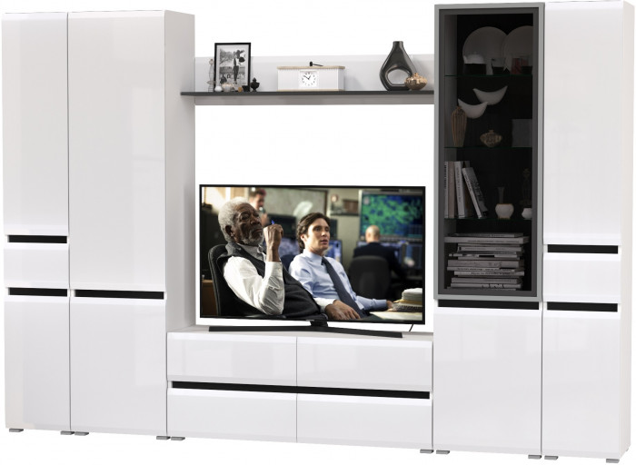 Сидней Комплектация № 060, корпус: белый/чёрный/фасады: МДФ белый глянец