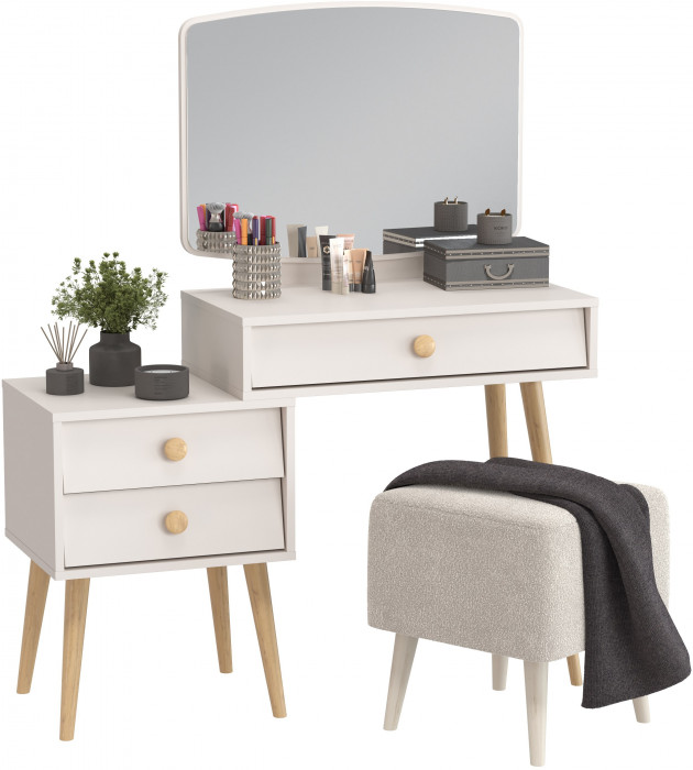 Афина Спальня 4-25901М1к.с. Трюмо + Банкетка 6-5133ТКВмол Куби, кашемир серый/ткань молоко