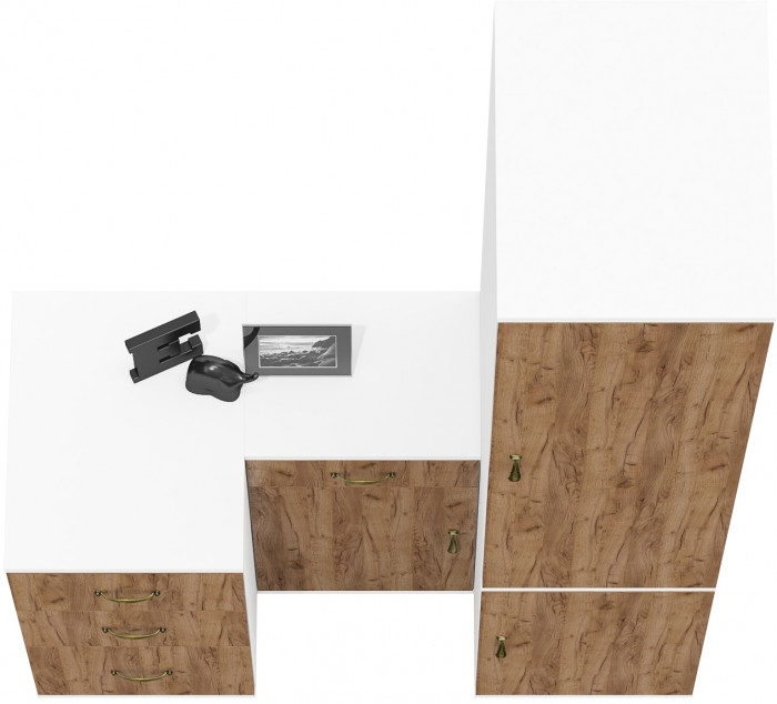 Лидер-8 Пенал МД 23Б + Тумба МД 3.15 + Тумба МД 3.16, цвет белый шагрень/крафт золото, ШхГхВ 120х50х190 см., универсальная сборка