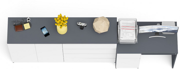 Мори компьютерный стол МС-1 левый + Комод МК1600.1, графит/белый