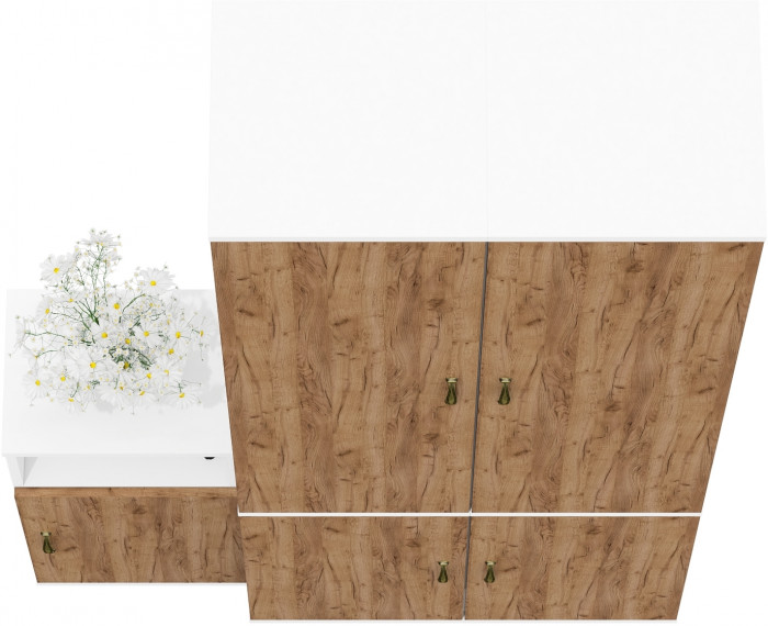 Лидер-8 Пенал МД 21Б + Пенал МД 21Б + Тумба МД 3.19, цвет белый шагрень/крафт золото, ШхГхВ 120х37,5х190 см., универсальная сборка