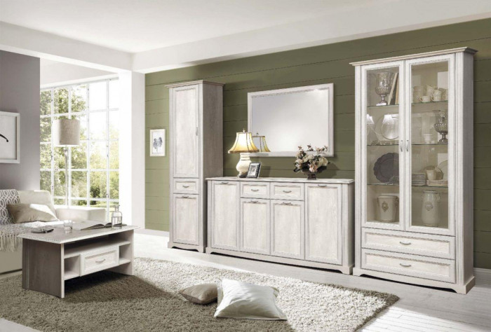 Гостиная Сохо комплектация 2 бетон белый/бетон патина