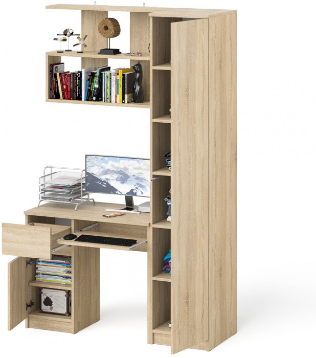 Мори компьютерный стол МС-1 левый + Пенал МШ400.1 + Полка 900, дуб сонома