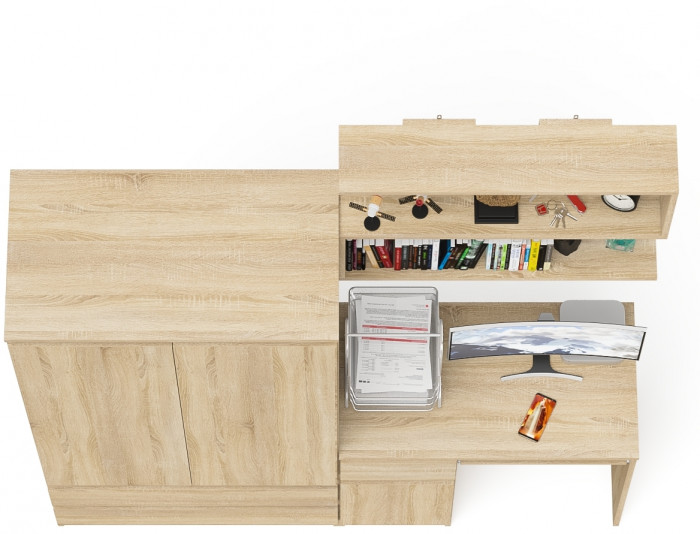Мори компьютерный стол МС-1 левый + Шкаф МШ900.1 + Полка 900, дуб сонома