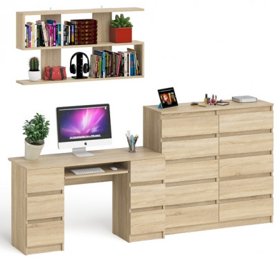 Мори компьютерный стол МС-2 + Комод МК1200.10 + Полка 1200, дуб сонома