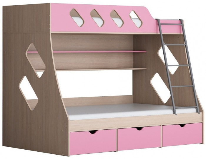 Дельта-20.01 Детская двухъярусная кровать с лестницей (Кремовый, Белый)