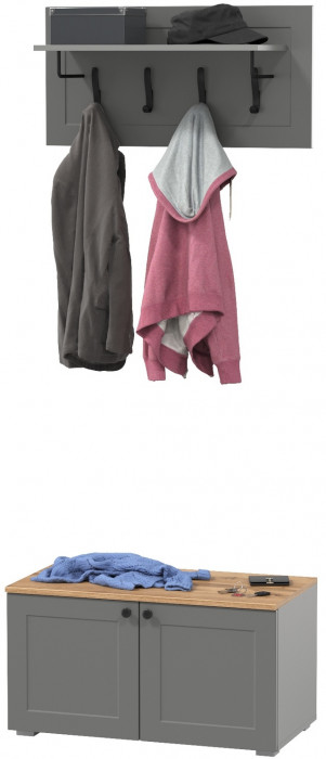 Остин 13.257 Тумба + 15.12 Вешалка, серый графит/дуб крафт золотой