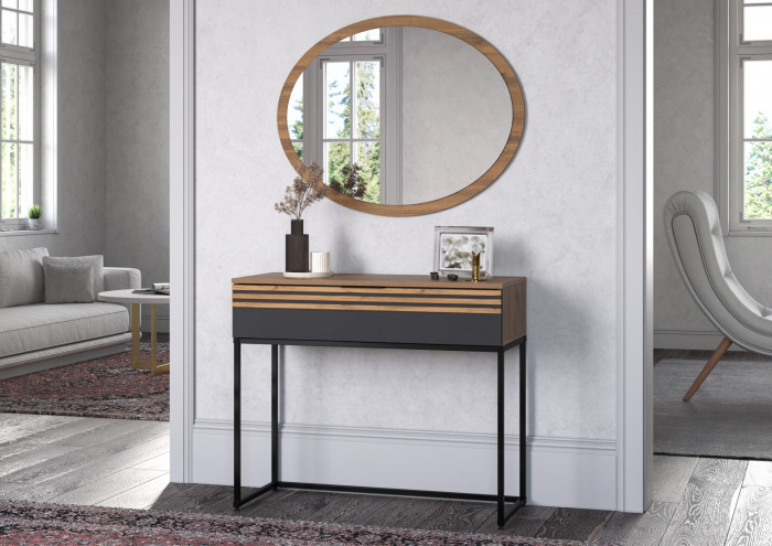 Туалетный столик + Зеркало Нао, Дуб вотан/Графит