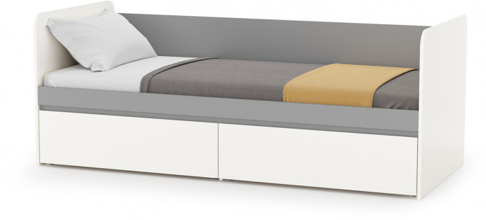 Торонто 11.39 Кровать + 13.13 Шкаф комбинированный, цвет белый шагрень/стальной серый, ШхГхВ 234х84,4х149,7 см, сп. м. 800х1900 мм, б/м, основан. есть