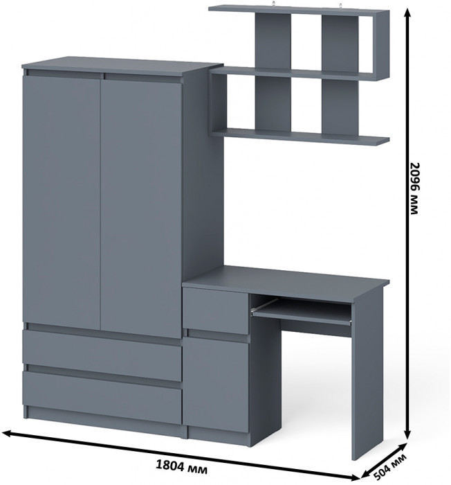 Мори компьютерный стол МС-1 левый + Шкаф МШ900.1 + Полка 900, графит