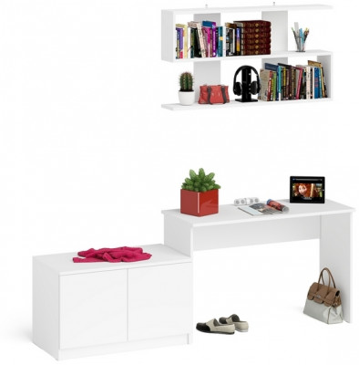 Мори Стол письменный МСП1200.1 + Тумба МА900.1 + Полка 1200, цвет белый, ШхГхВ 210,8х50,4х209,6 см., универсальная сборка