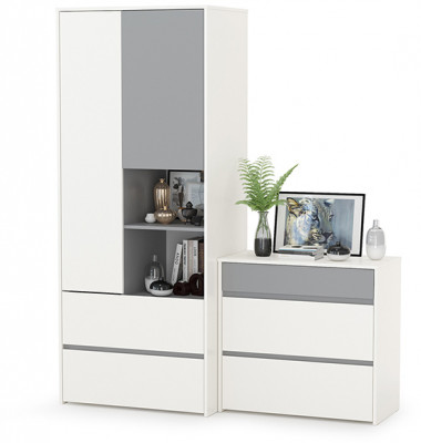 Торонто 13.333 Шкаф для одежды + 13.321 Комод, белый шагрень/стальной серый