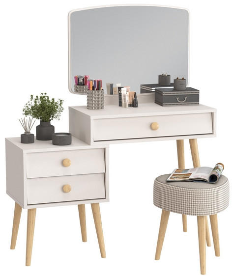 Афина Спальня 4-25901М1к.с. Трюмо + Банкетка 6-5134ТКбеж Ева, кашемир серый/ткань бежевая