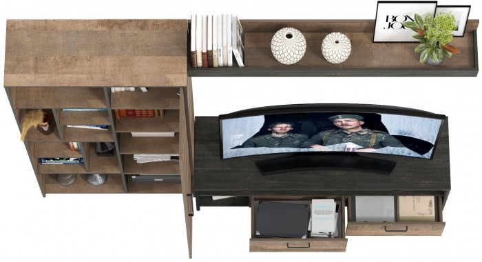 Трувор 13.70 Тумба под ТВ + 13.206 Шкаф-стеллаж + 15.60 Полка, дуб гранж песочный/интра