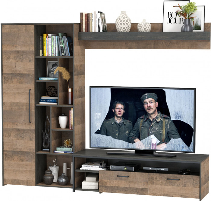 Трувор 13.70 Тумба под ТВ + 13.206 Шкаф-стеллаж + 15.60 Полка, дуб гранж песочный/интра