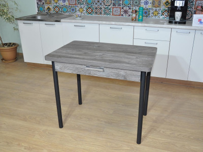 Симпл стол обеденный раскладной с ящиком / Сосна Пасадена/черный