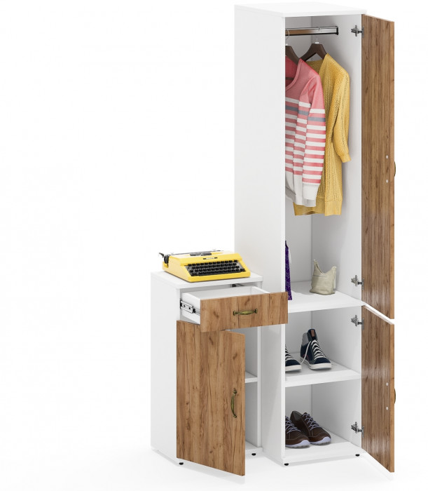 Лидер-8 Пенал МД 23Б + Тумба МД 3.15, цвет белый шагрень/крафт золото, ШхГхВ 80х50х190 см., универсальная сборка