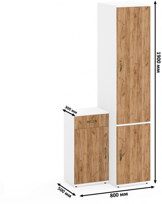 Лидер-8 Пенал МД 23Б + Тумба МД 3.15, цвет белый шагрень/крафт золото, ШхГхВ 80х50х190 см., универсальная сборка