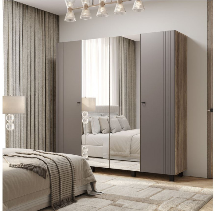 "Олива" ШК-13 Шкаф 4-х створчатый Дуб каньон/MF14 Муссон софт