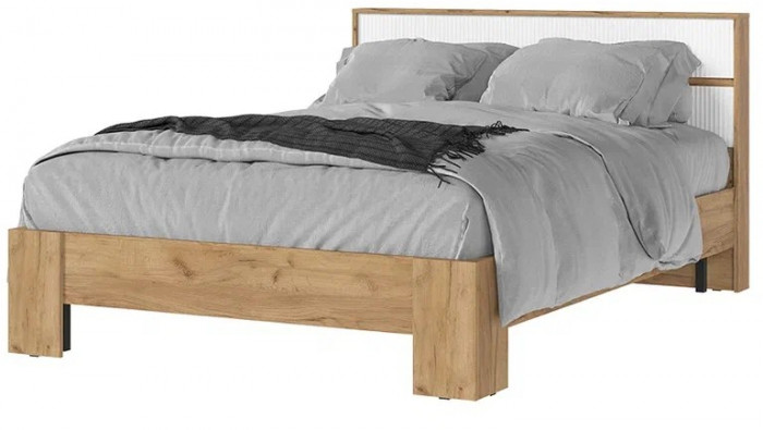 Хелен КР 02 Кровать 1.4х2.0 (1,470х0,928х2,114) белый супермат/дуб крафт золото