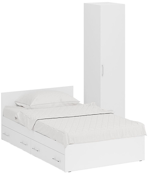 Кровать с ящиками 1200 + Пенал Стандарт, цвет белый, ШхГхВ 123,5х203,5х70 + 45х52х200 см., сп.м. 1200х2000 мм., без матраса, основание есть