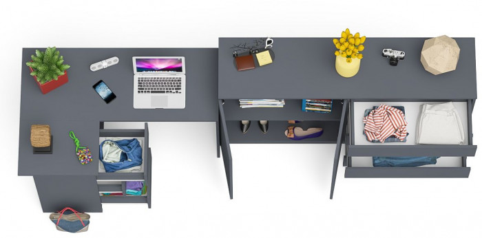 Мори Стол компьютерный МС-16 левый + Комод МК1600.1, цвет графит, ШхГхВ 284,8х84,9х94 см., выдвижные ящики слева, НЕ универсальная сборка