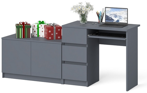 Мори Стол компьютерный МС-6 левый + Тумба МА900.1, цвет графит, ШхГхВ 180,4х50,4х76,6 см., выдвижные ящики слева, НЕ универсальная сборка