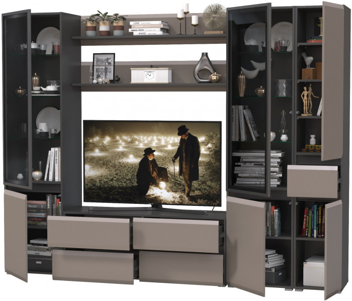 Сидней Комплектация № 062, корпус: антрацит/фасады: МДФ веллюто капучино