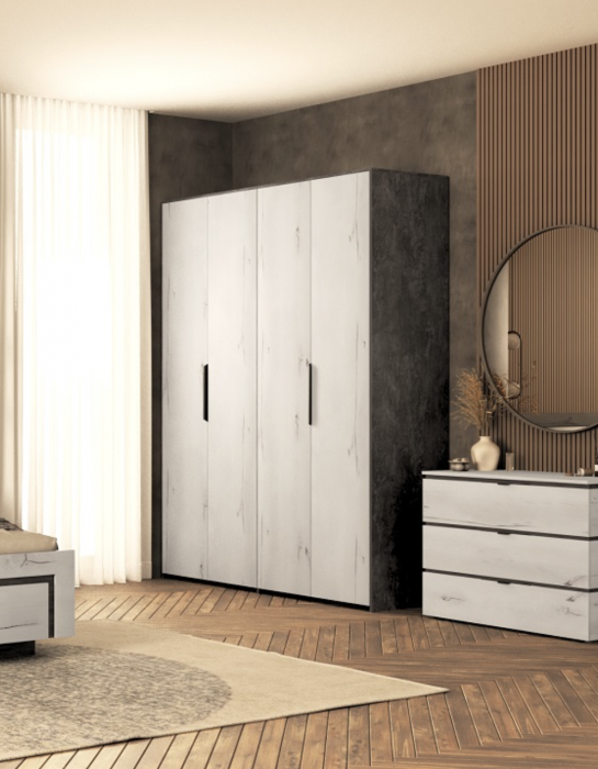 Шкаф для одежды 4-х дверный "Ривьера" - Канадский дуб арктик/Бетон спаркс